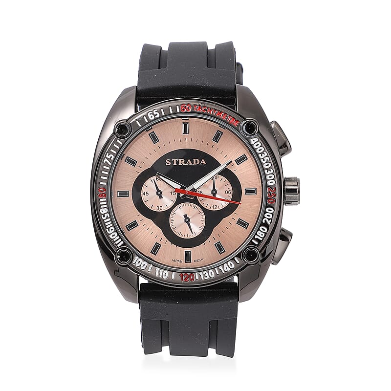Strada Japanese Movement Watch with Black Silicone Strap and Stainless Steel Back (47mm)
