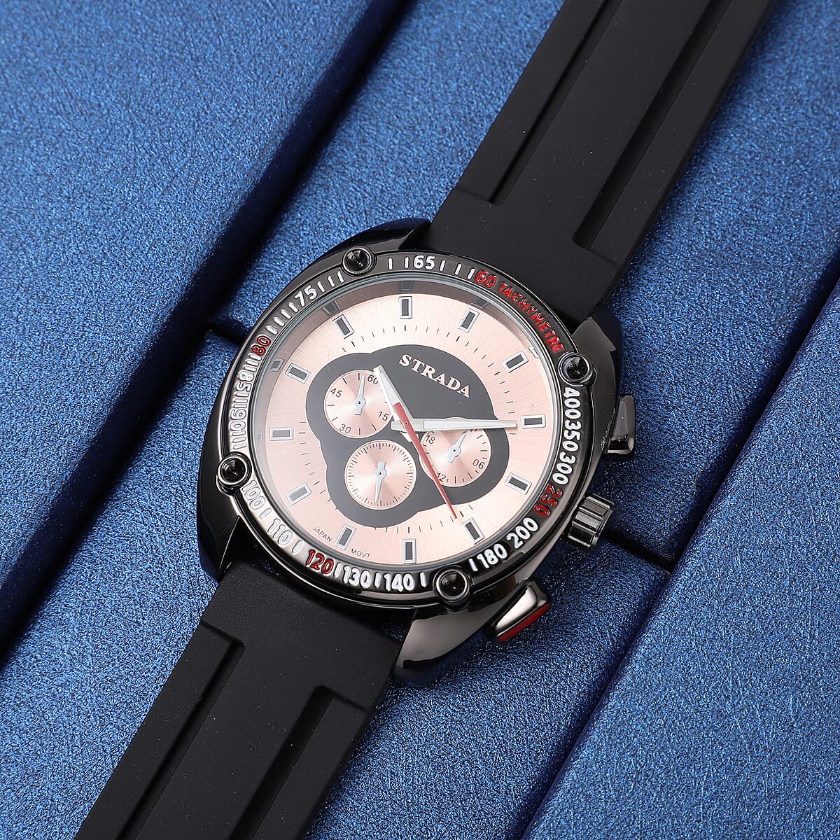 STRADA Japanese Movement Watch with Black Silicone Strap and Stainless Steel Back image number 1