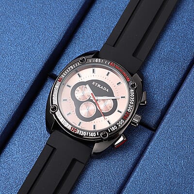 Strada Japanese Movement Watch with Black Silicone Strap and Stainless Steel Back (47mm)