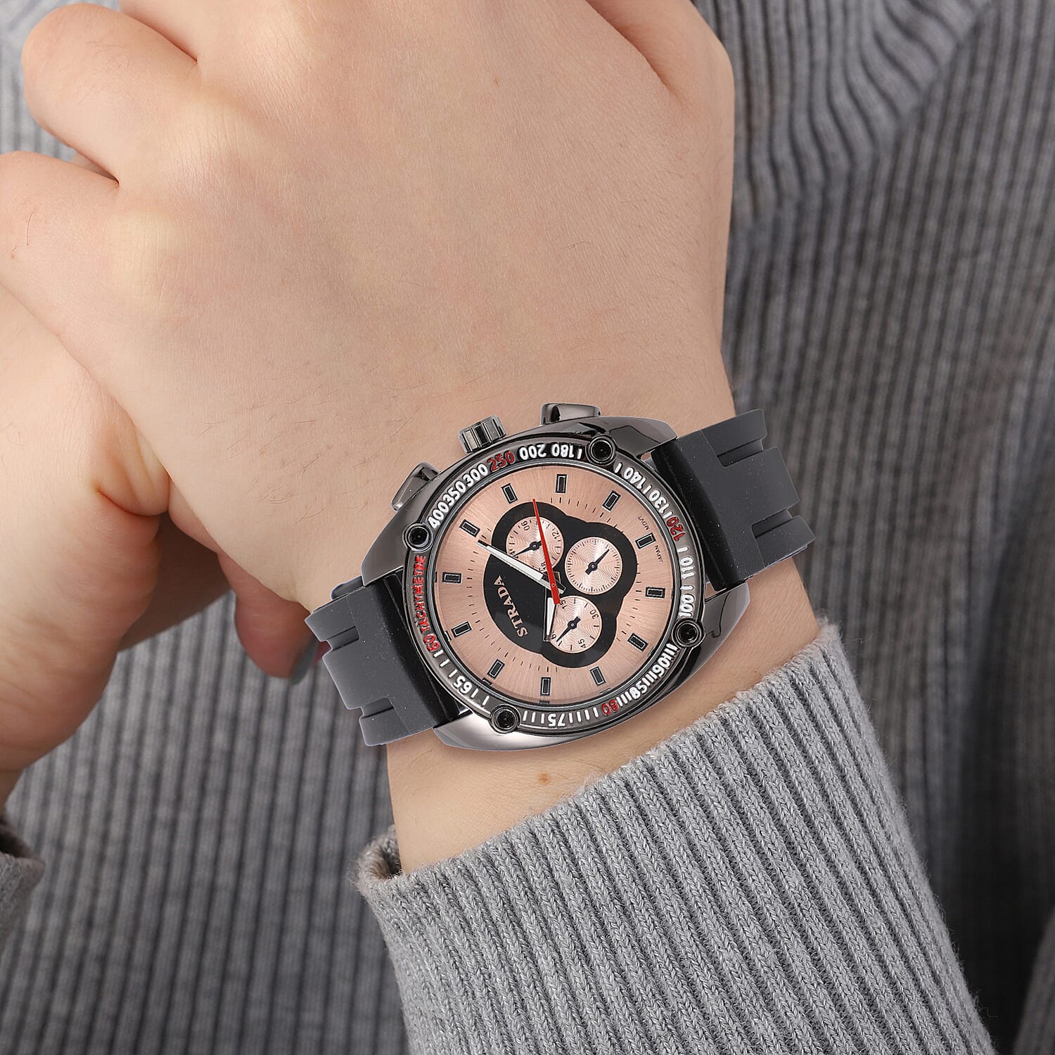 Strada Japanese Movement Watch with Black Silicone Strap and Stainless Steel Back (47mm)