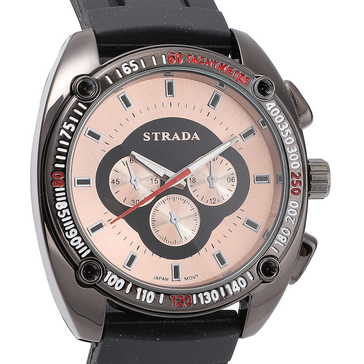 STRADA Japanese Movement Watch with Black Silicone Strap and Stainless Steel Back image number 3