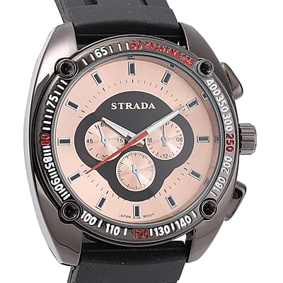 Strada Japanese Movement Watch with Black Silicone Strap and Stainless Steel Back (47mm)