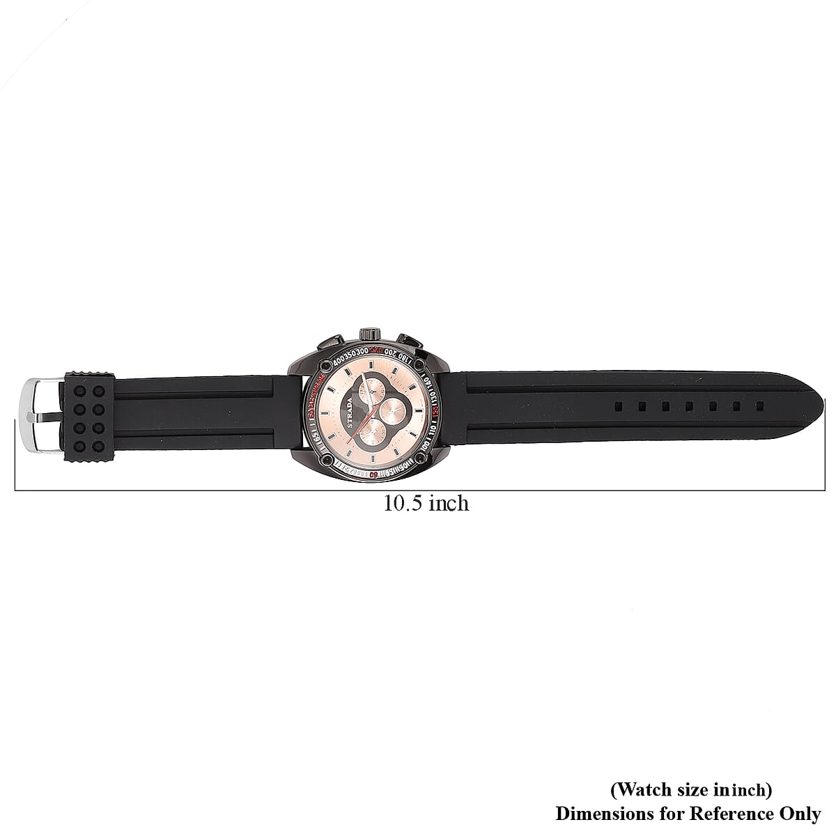 STRADA Japanese Movement Watch with Black Silicone Strap and Stainless Steel Back image number 6