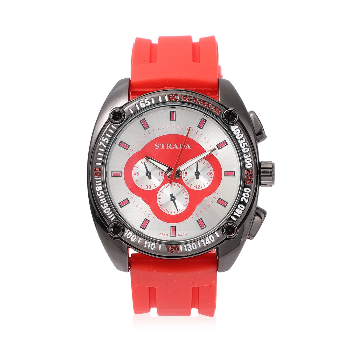Strada Japanese Movement Watch with Red Silicone Strap and Stainless Steel Back (47mm) image number 0