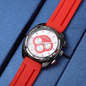Strada Japanese Movement Watch with Red Silicone Strap and Stainless Steel Back (47mm)