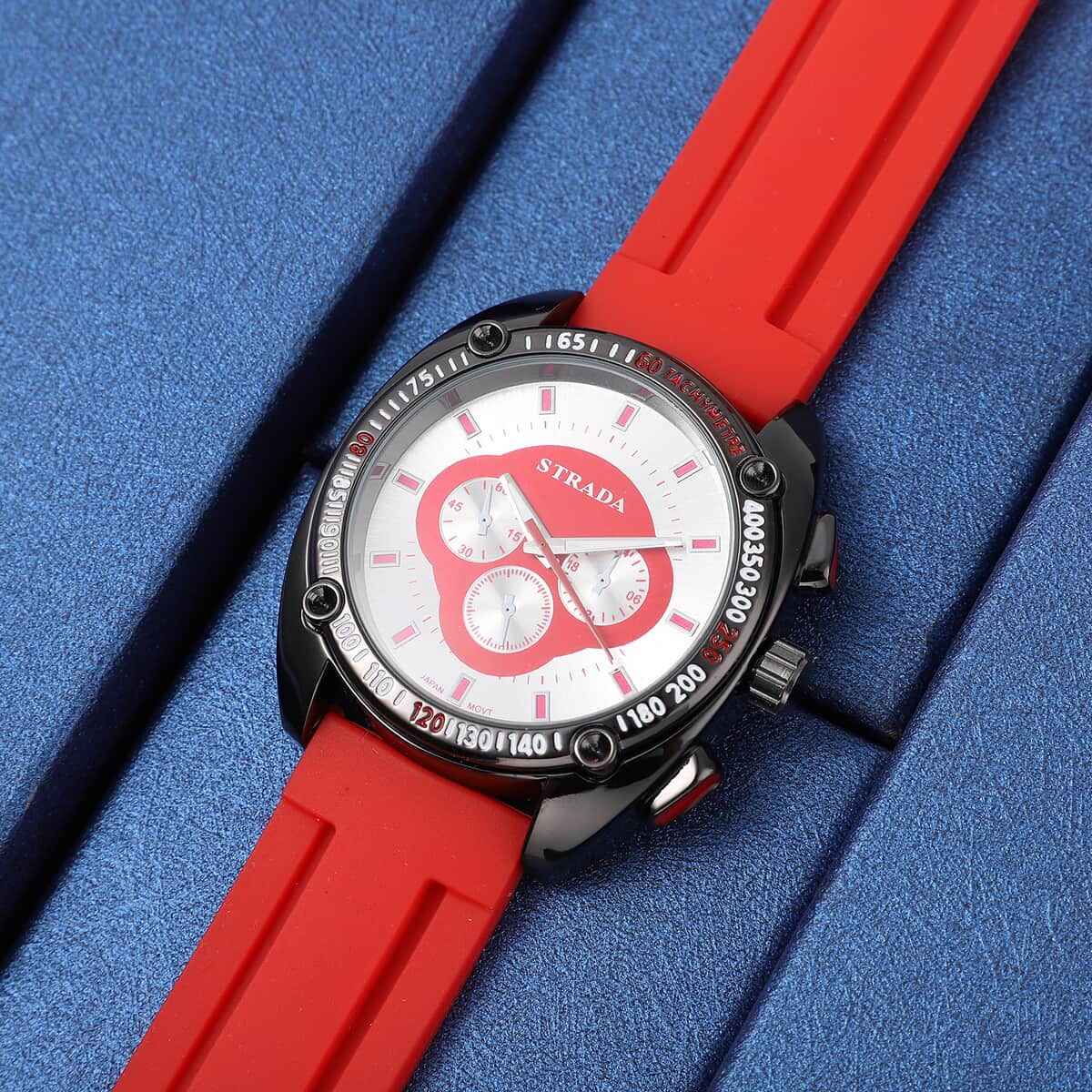 Strada Japanese Movement Watch with Red Silicone Strap and Stainless Steel Back (47mm) image number 1