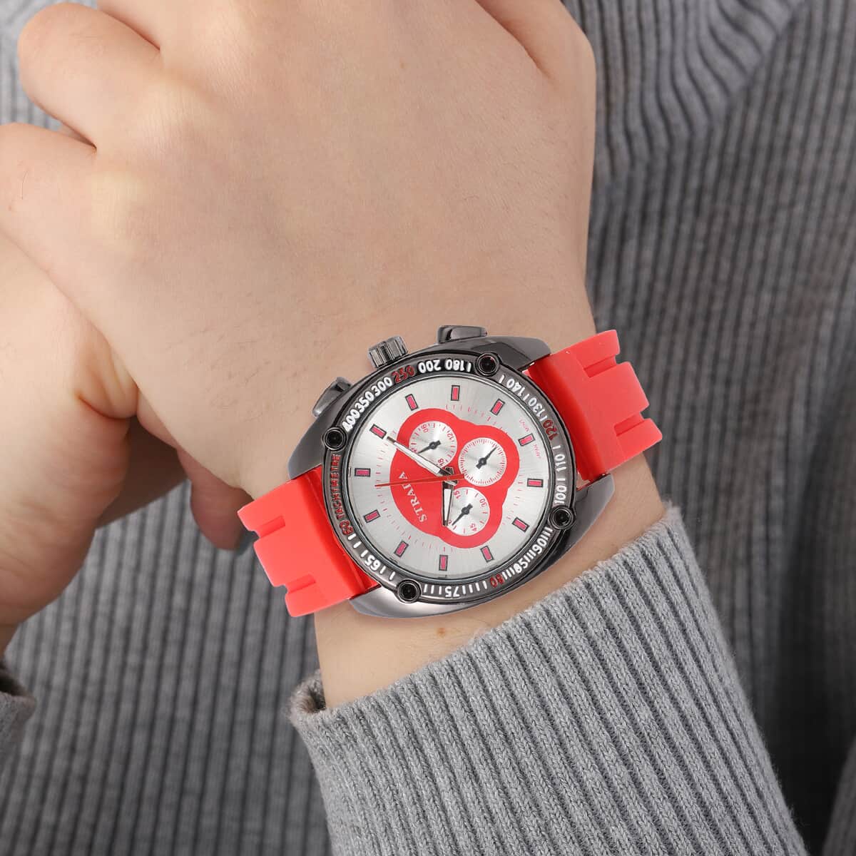 Strada Japanese Movement Watch with Red Silicone Strap and Stainless Steel Back (47mm) image number 2