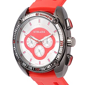 Strada Japanese Movement Watch with Red Silicone Strap and Stainless Steel Back (47mm)