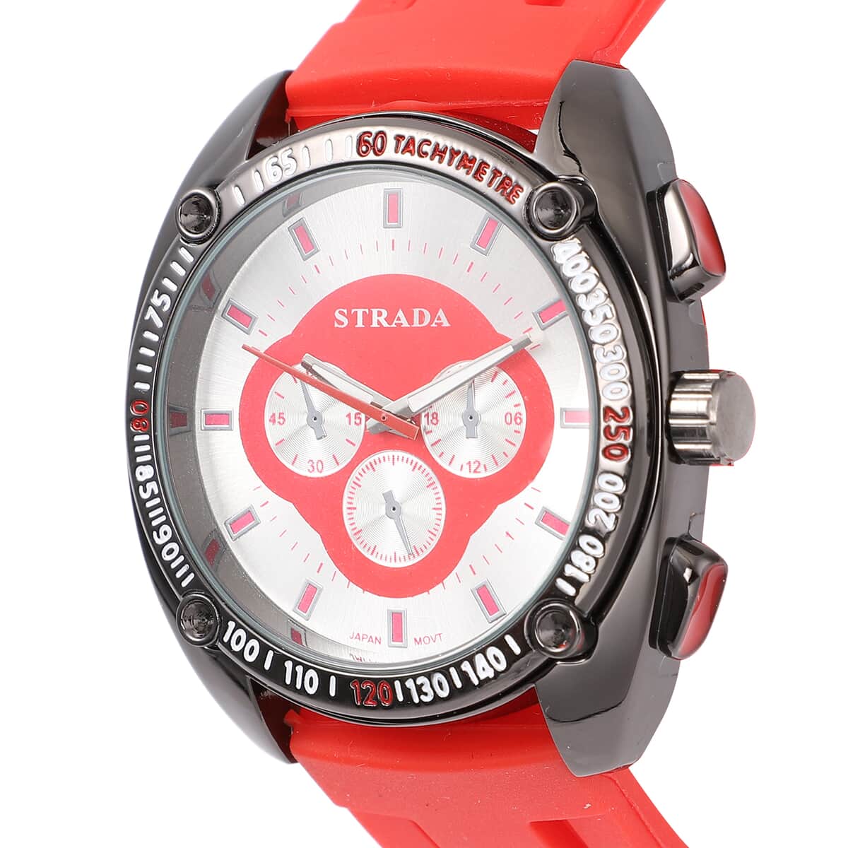 Strada Japanese Movement Watch with Red Silicone Strap and Stainless Steel Back (47mm) image number 3