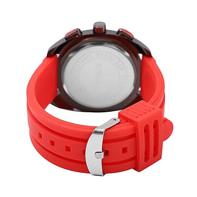 Strada Japanese Movement Watch with Red Silicone Strap and Stainless Steel Back (47mm)