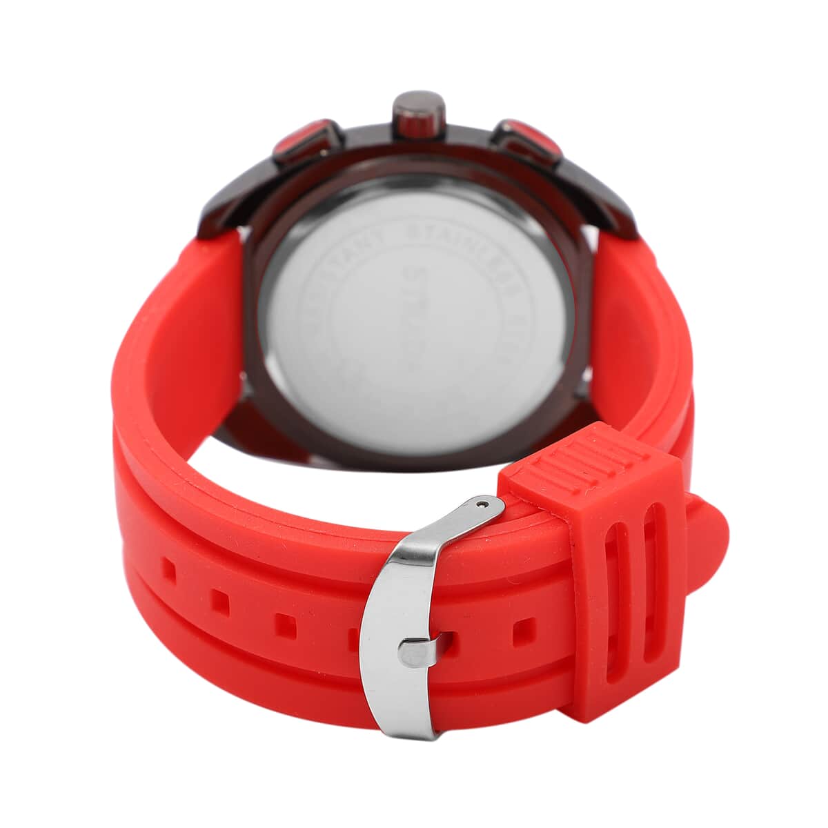 Strada Japanese Movement Watch with Red Silicone Strap and Stainless Steel Back (47mm) image number 5