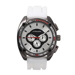 Strada Japanese Movement Watch with White Silicone Strap and Stainless Steel Back (47mm)
