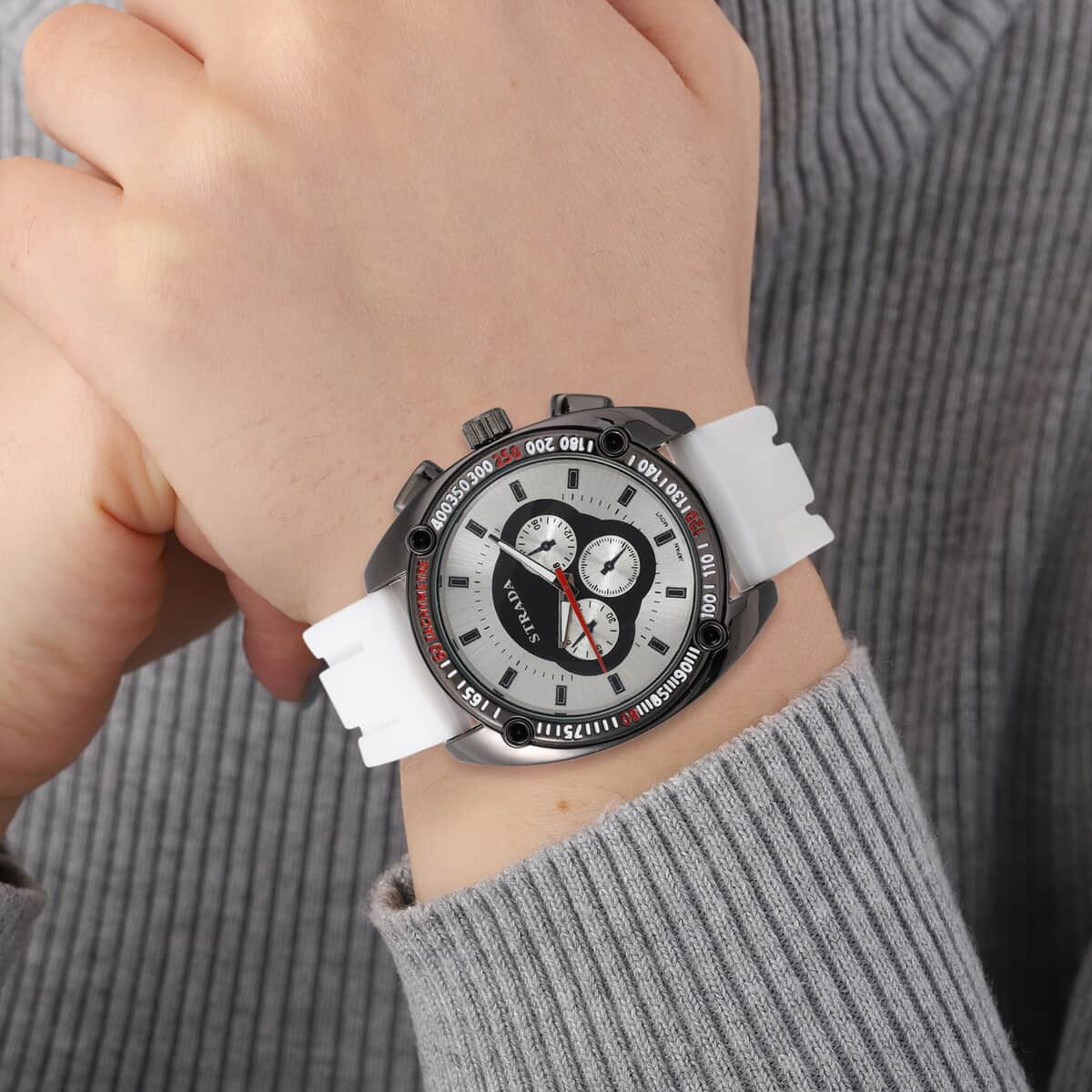 Strada Japanese Movement Watch with White Silicone Strap and Stainless Steel Back (47mm) image number 2