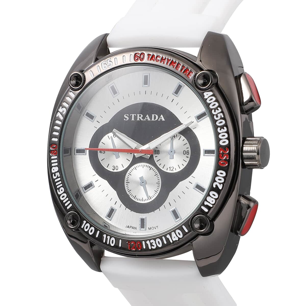 Strada Japanese Movement Watch with White Silicone Strap and Stainless Steel Back (47mm) image number 3