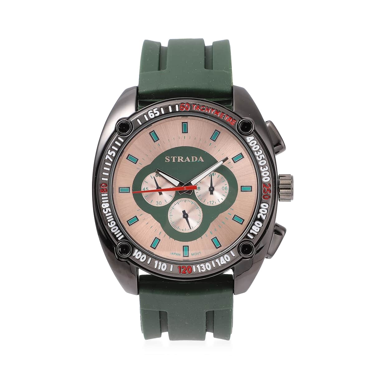 Strada Japanese Movement Watch with Dark Green Silicone Strap and Stainless Steel Back (47mm) image number 0