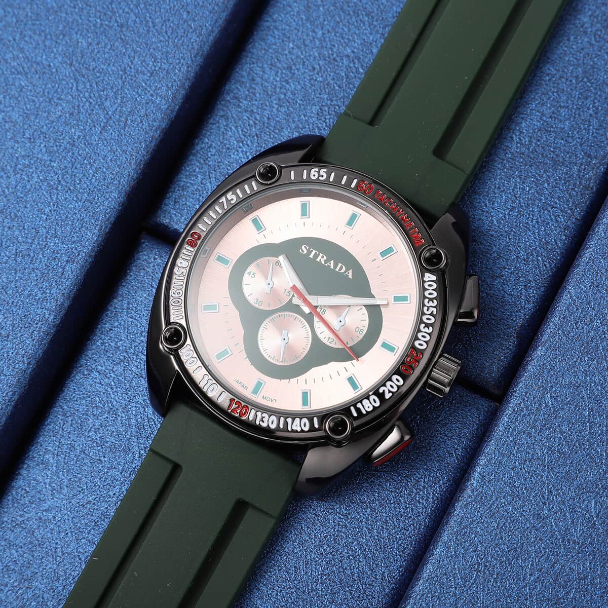 Strada Japanese Movement Watch with Dark Green Silicone Strap and Stainless Steel Back (47mm) image number 1