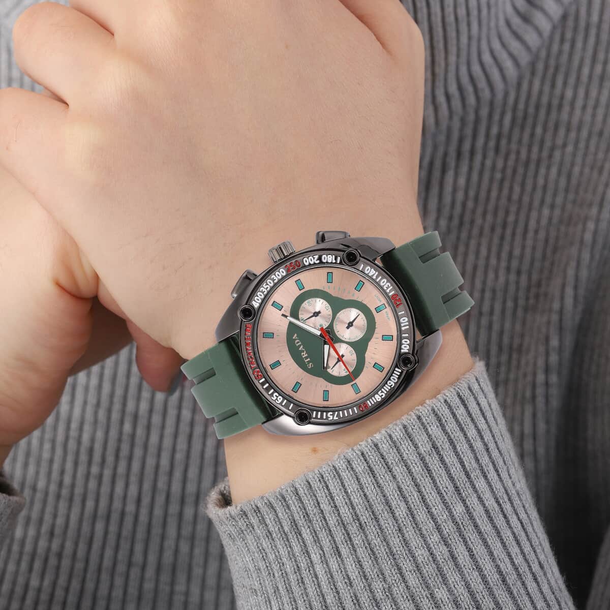 Strada Japanese Movement Watch with Dark Green Silicone Strap and Stainless Steel Back (47mm) image number 2