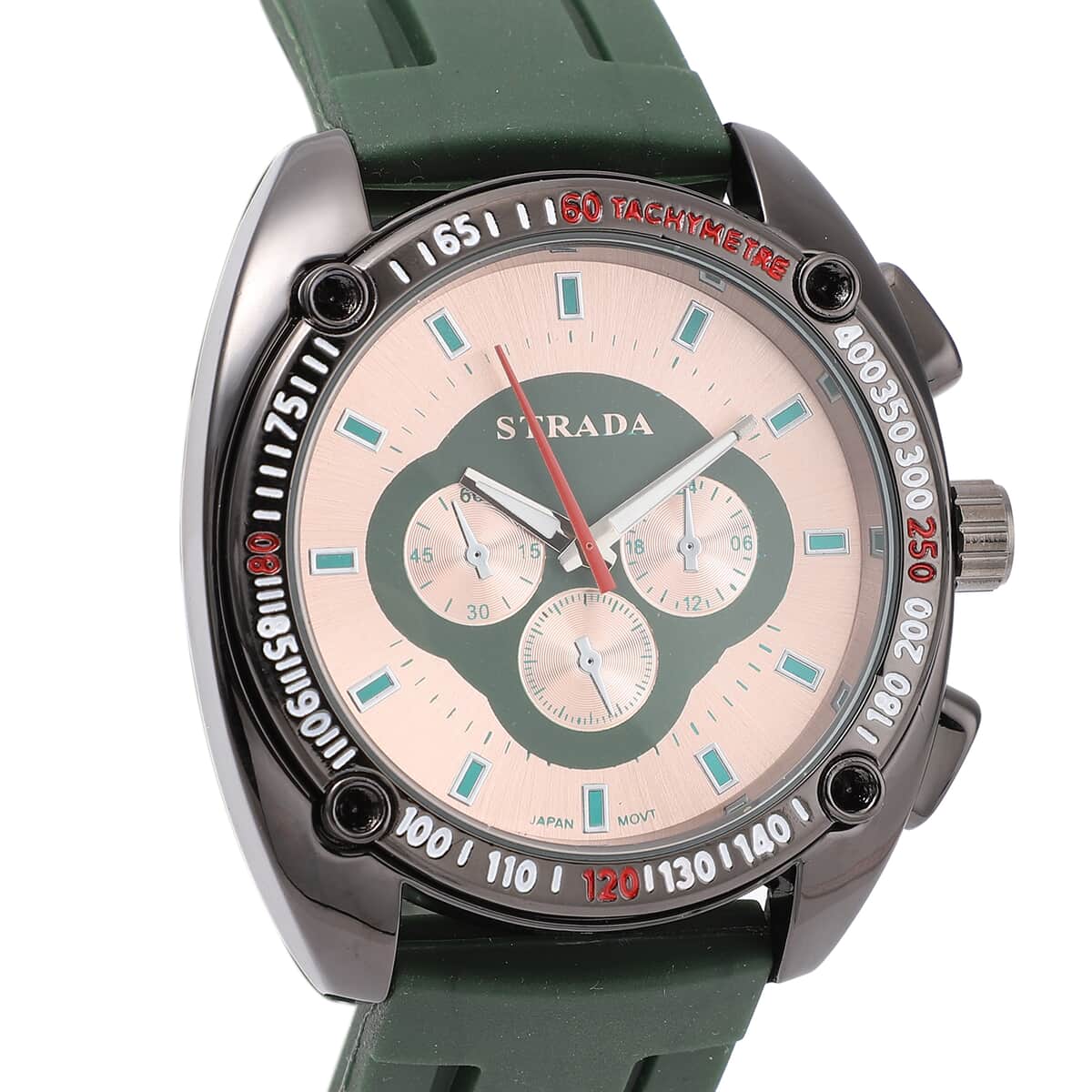 Strada Japanese Movement Watch with Dark Green Silicone Strap and Stainless Steel Back (47mm) image number 3