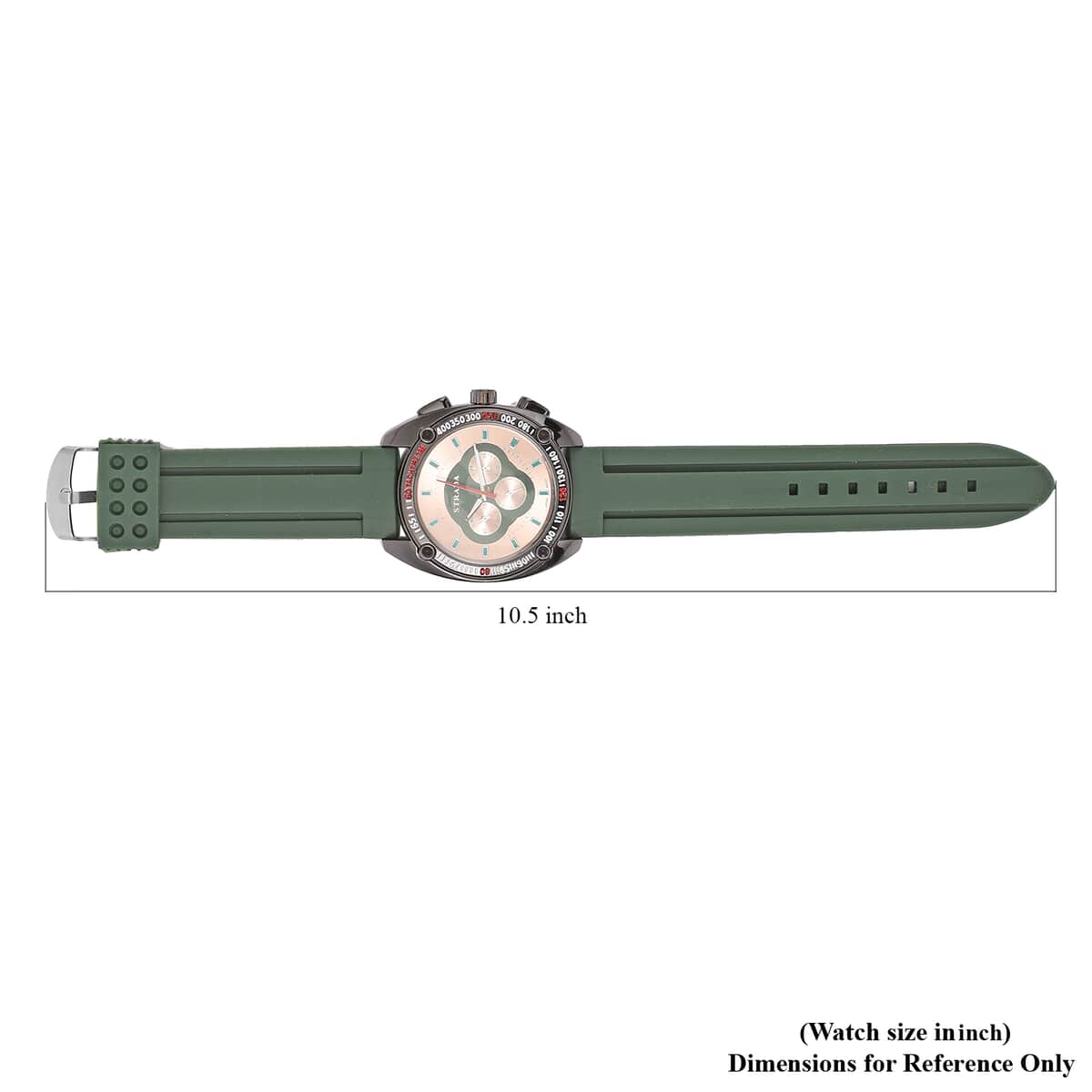 Strada Japanese Movement Watch with Dark Green Silicone Strap and Stainless Steel Back (47mm) image number 6