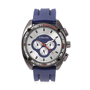 Strada Japanese Movement Watch with Navy Blue Silicone Strap and Stainless Steel Back (47mm)