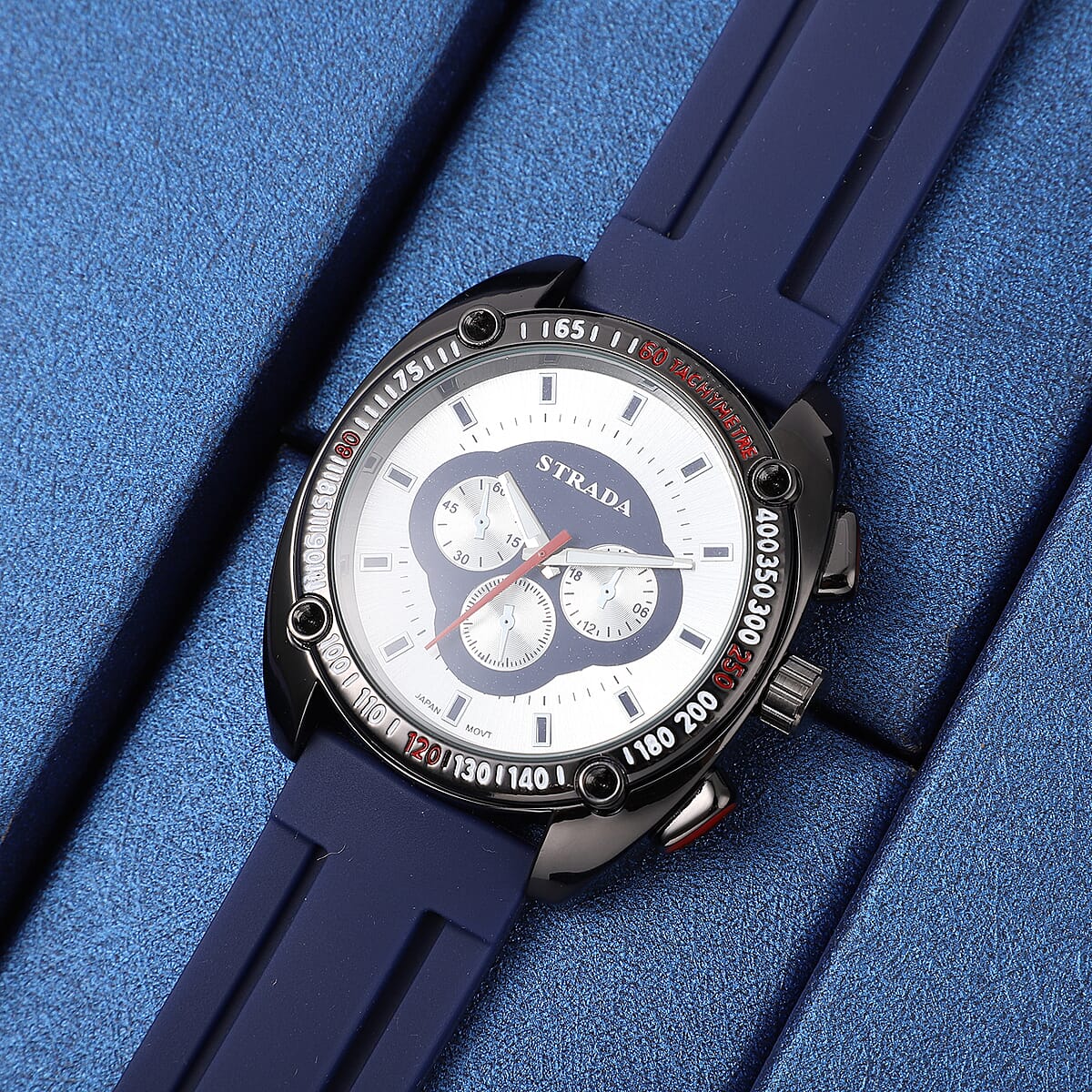 Strada Japanese Movement Watch with Navy Blue Silicone Strap and Stainless Steel Back (47mm) image number 1
