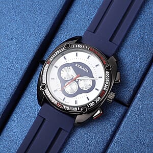 Strada Japanese Movement Watch with Navy Blue Silicone Strap and Stainless Steel Back (47mm)