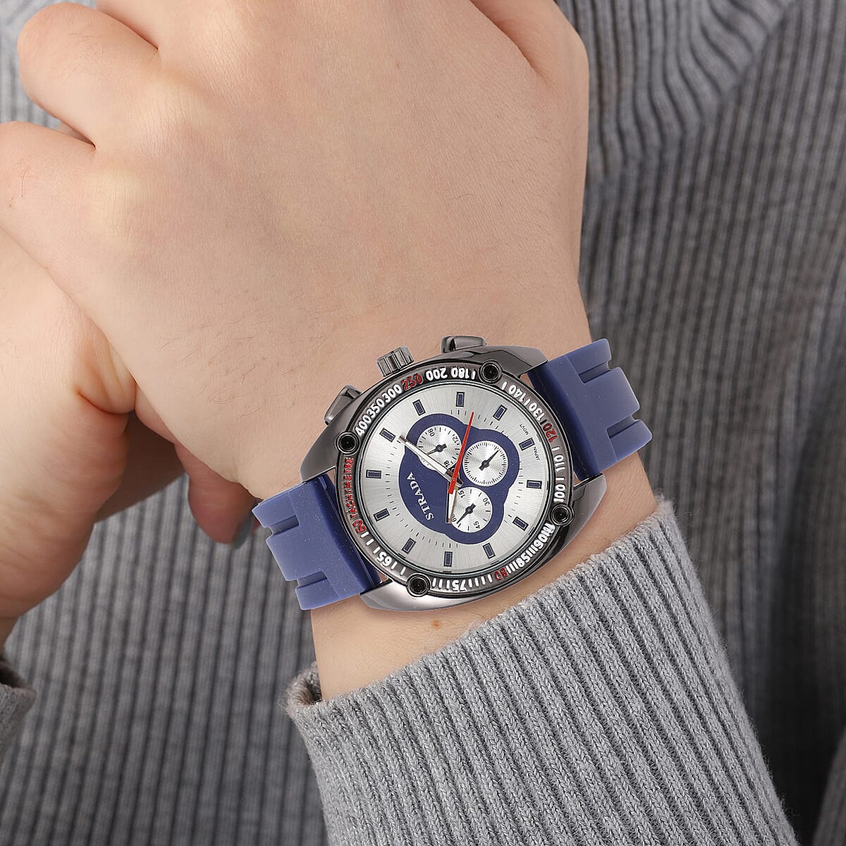 Strada Japanese Movement Watch with Navy Blue Silicone Strap and Stainless Steel Back (47mm) image number 2