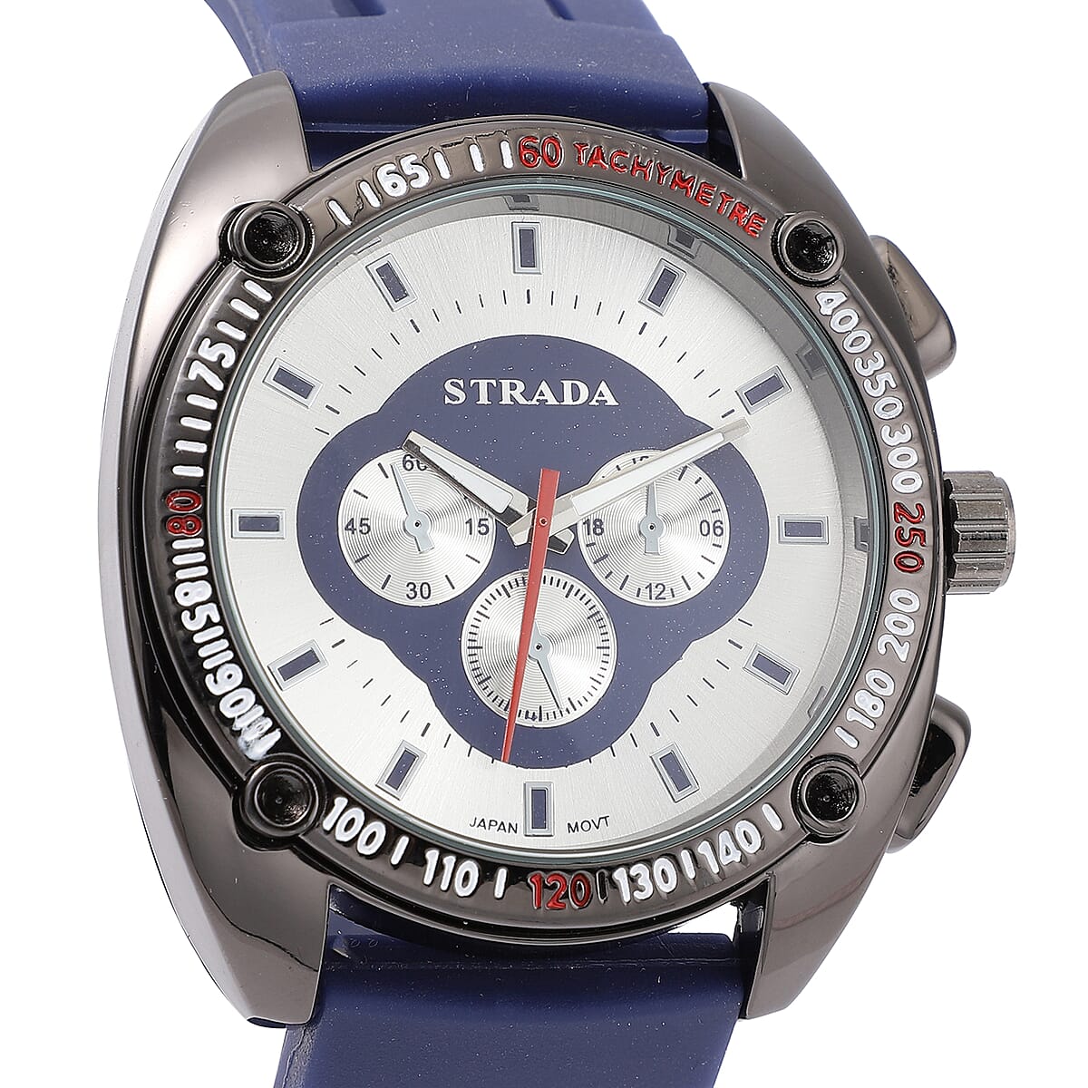 Strada Japanese Movement Watch with Navy Blue Silicone Strap and Stainless Steel Back (47mm) image number 3