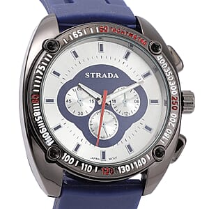 Strada Japanese Movement Watch with Navy Blue Silicone Strap and Stainless Steel Back (47mm)