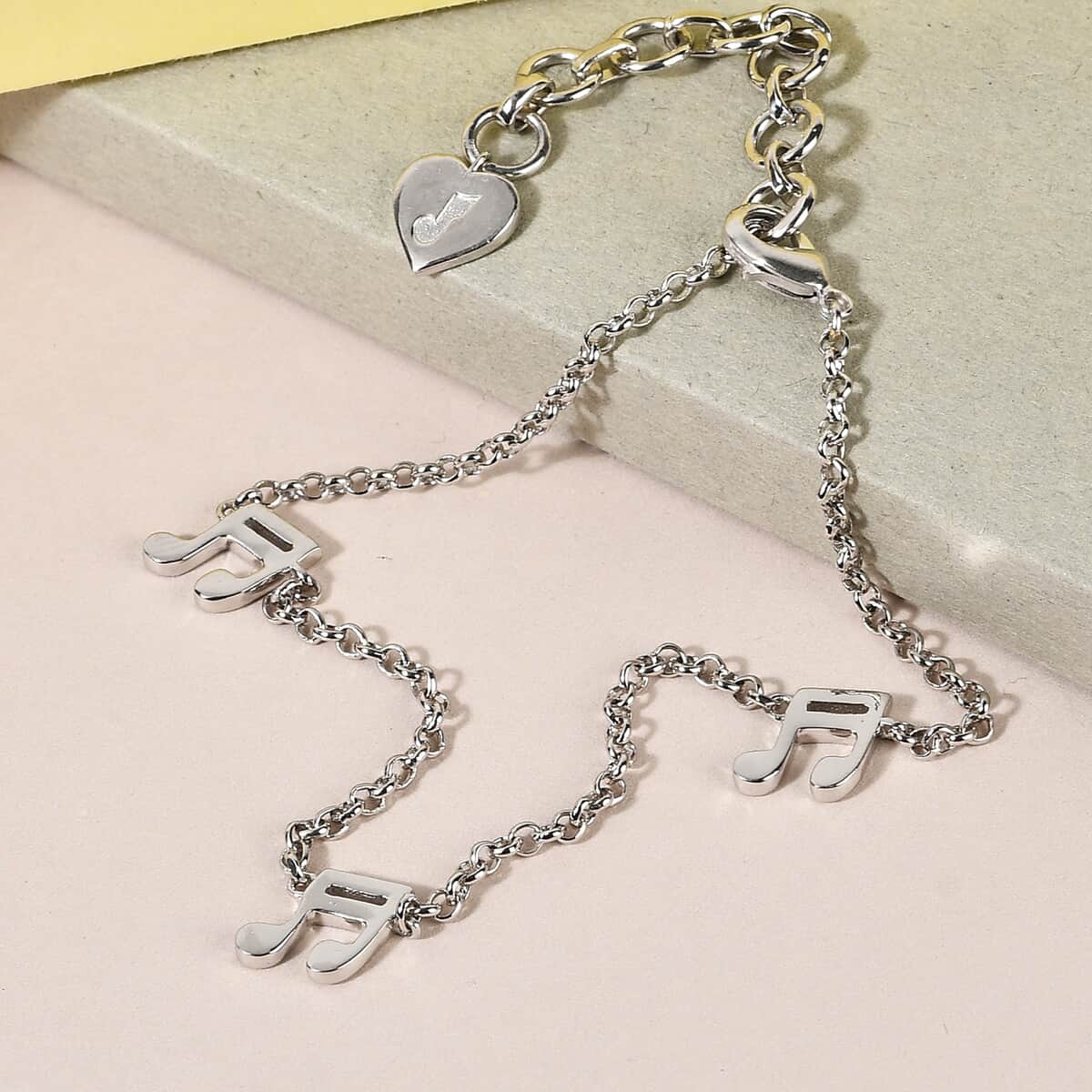 KARIS Music Note Charm Anklet 7-9Inches in Platinum Bond image number 1