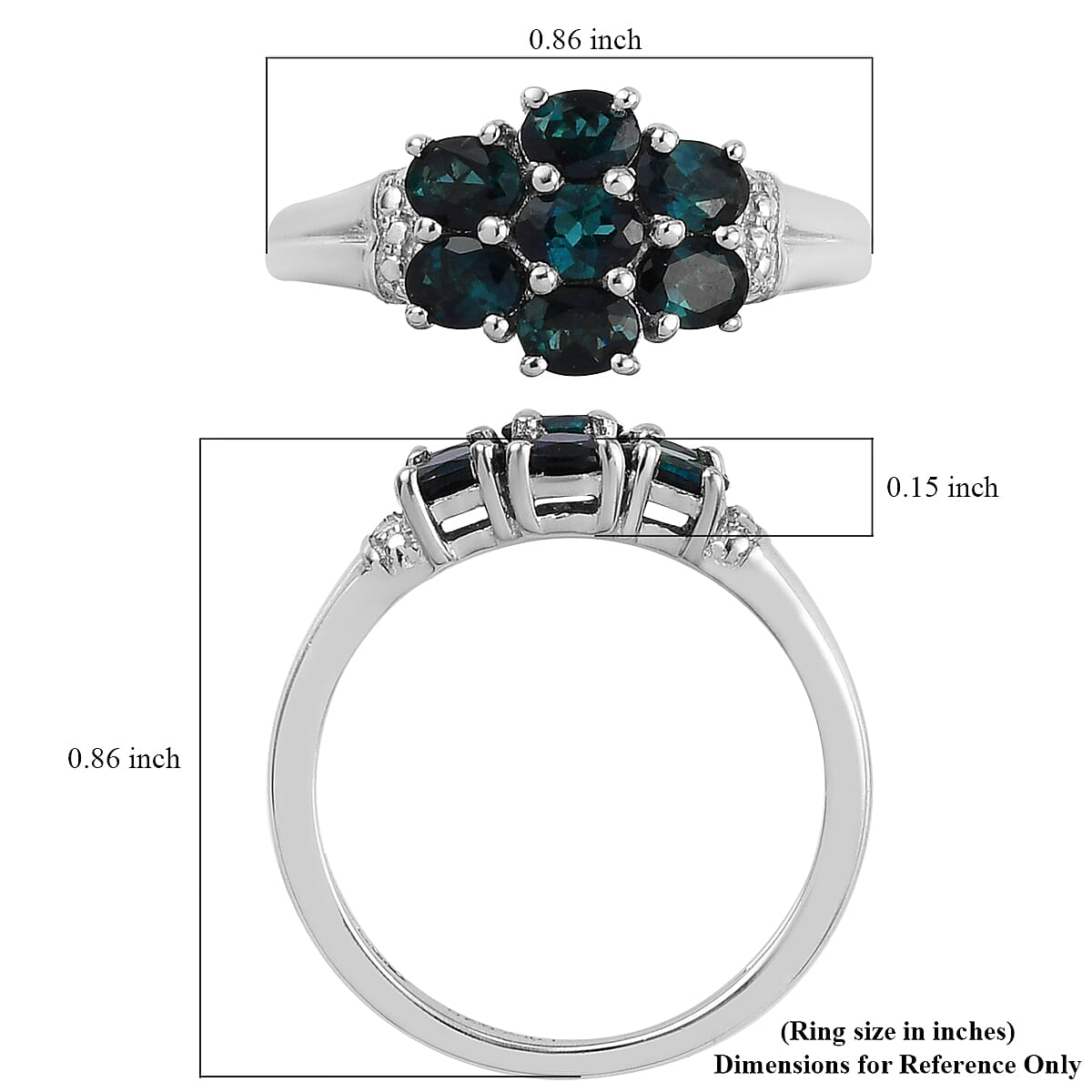 Monte Belo Indicolite Ring in Platinum Over Sterling Silver (Size 6.0) 1.15 ctw image number 5