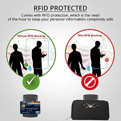 Union Code Black Genuine Leather RFID Women's Wallet