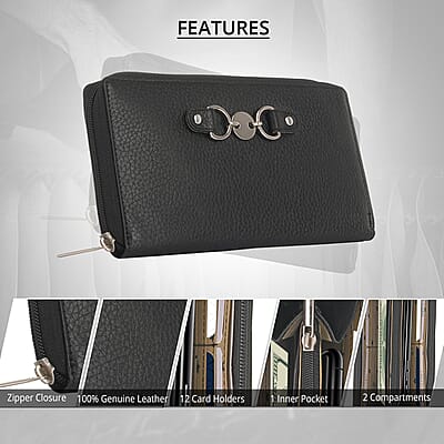 Union Code Black Genuine Leather RFID Women's Wallet