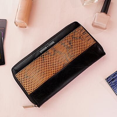 Union Code Beige Snake foil Print Genuine Leather RFID Women's Wallet