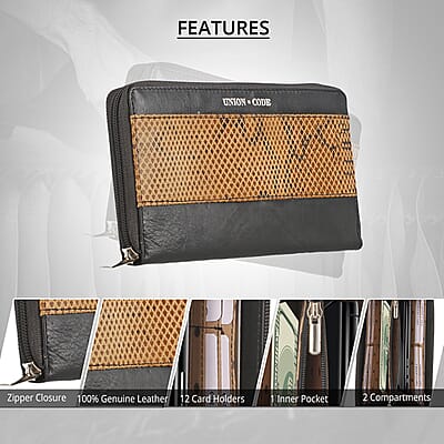 Union Code Beige Snake foil Print Genuine Leather RFID Women's Wallet
