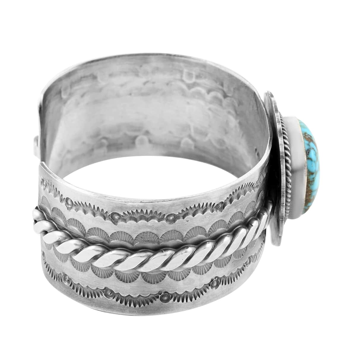 ONE OF A KIND SANTA FE Style Kingman Turquoise Cuff Bracelet in Sterling Silver (5.50 In) 65.10 Grams (Made in USA) 11.00 ctw image number 2
