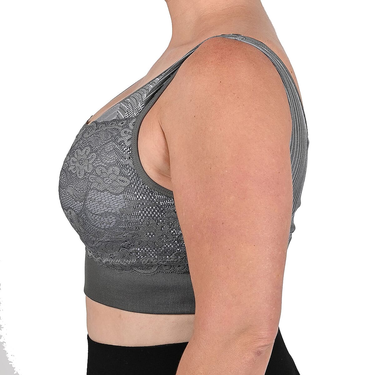 Sankom Patent Support & Posture Lace Bra with Bamboo Fibers - M , Gray image number 2