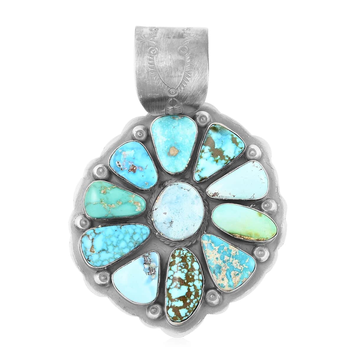 ONE OF A KIND Santa Fe Style Multi Turquoise Statement Pendant in Sterling Silver (Made in USA) 200.00 ctw image number 0