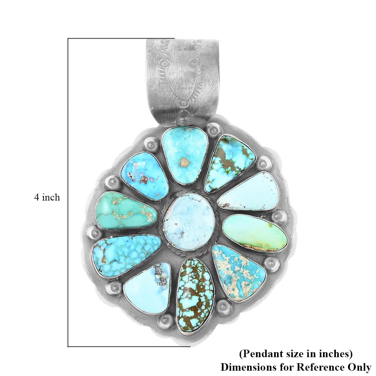ONE OF A KIND Santa Fe Style Multi Turquoise Statement Pendant in Sterling Silver (Made in USA) 200.00 ctw image number 3