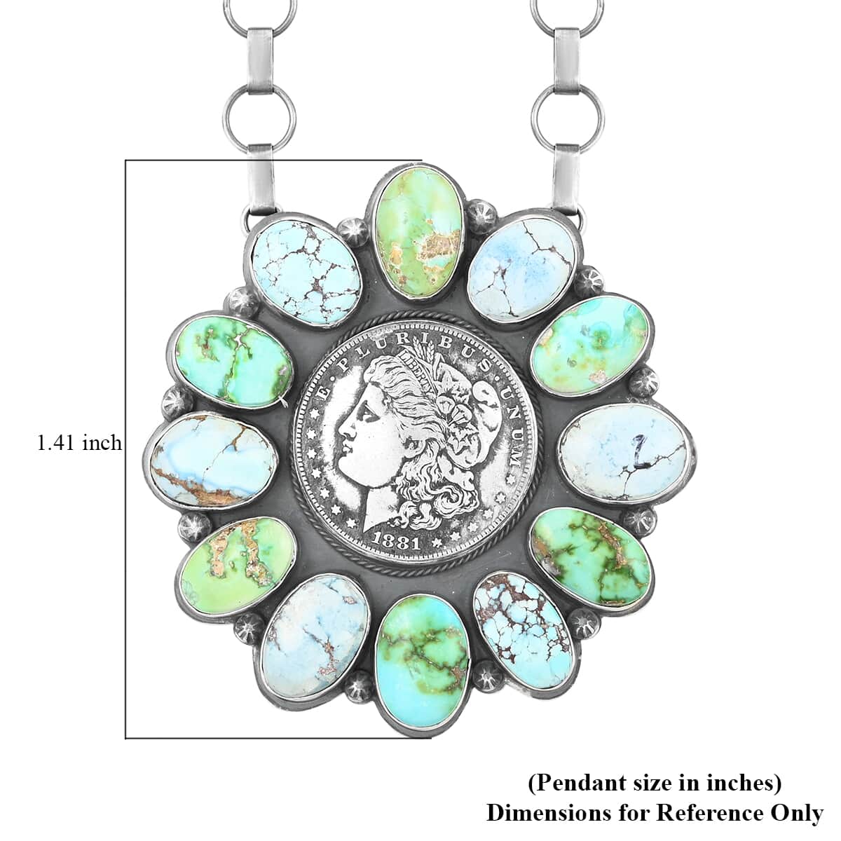 ONE OF A KIND SANTA FE Style Multi Turquoise Lucky Coin Floral Statement Necklace 30 Inches in Sterling Silver (Made in USA) 295.00 ctw image number 4