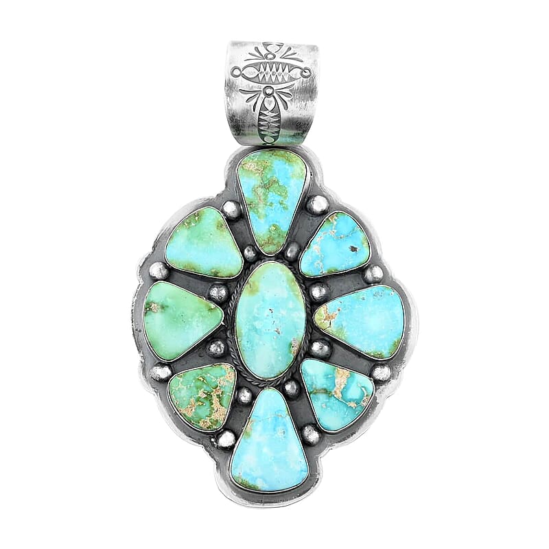 Santa Fe Style Turquoise Statement Pendant without Chain in Sterling Silver (Made in USA) 325.00 ctw