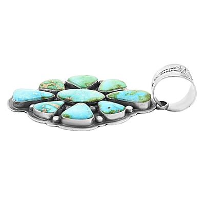 Santa Fe Style Turquoise Statement Pendant without Chain in Sterling Silver (Made in USA) 325.00 ctw