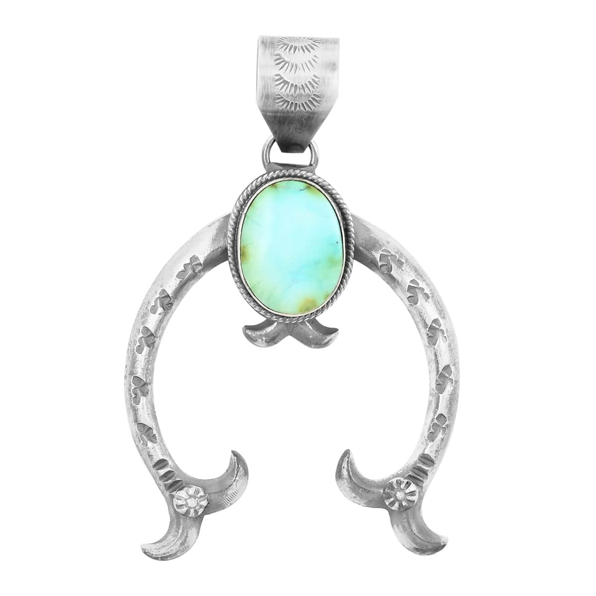 ONE OF A KIND SANTA FE Style Turquoise Lucky Horseshoe Talisman Pendant in Sterling Silver 34.80 Grams (Made in USA) 9.00 ctw image number 0