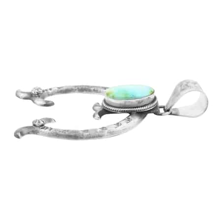 ONE OF A KIND SANTA FE Style Turquoise Lucky Horseshoe Talisman Pendant in Sterling Silver 34.80 Grams (Made in USA) 9.00 ctw image number 2