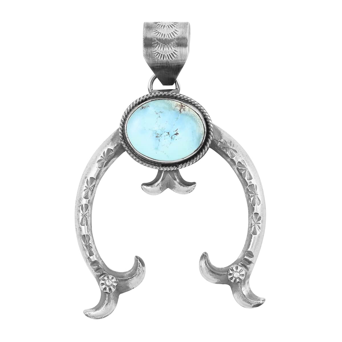 ONE OF A KIND SANTA FE Style Turquoise Horse Shoe Pendant in Sterling Silver 35.90 Grams (Made in USA) 10.00 ctw image number 0