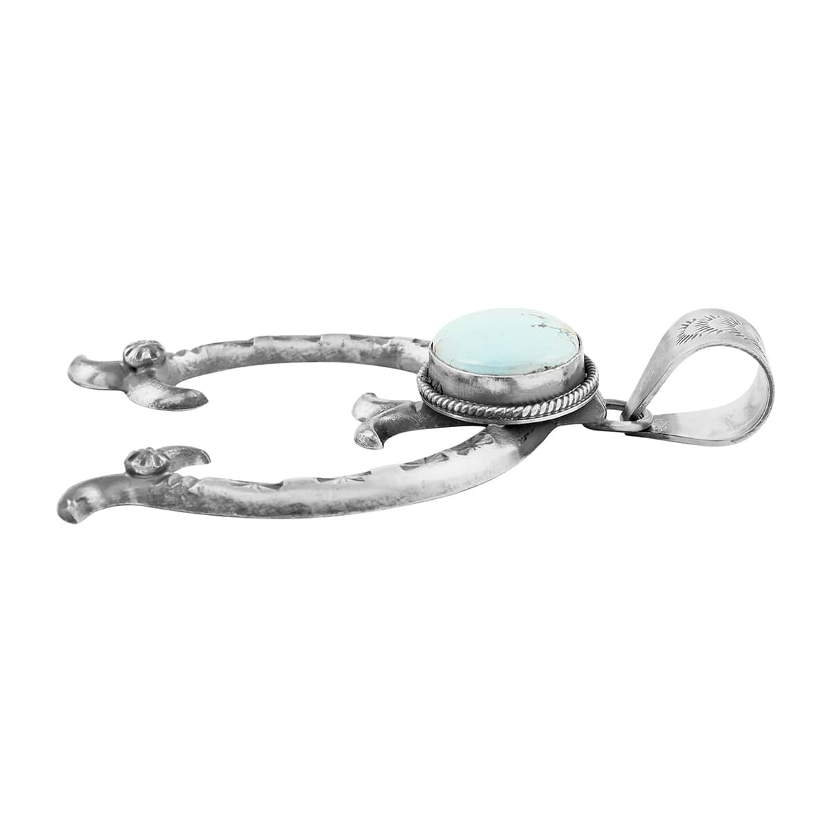 ONE OF A KIND SANTA FE Style Turquoise Horse Shoe Pendant in Sterling Silver 35.10 Grams (Made in USA) 9.50 ctw image number 2