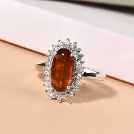 Tangerine Kyanite, Natural White Zircon Ring in Platinum Over Sterling Silver (Size 8.0) 2.90 ctw image number 1