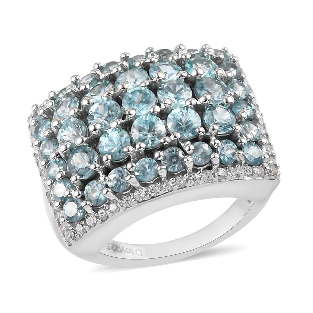 Cambodian Blue Zircon and Natural White Zircon Ring in Platinum Over Sterling Silver (Size 6.0) 4.65 ctw image number 0