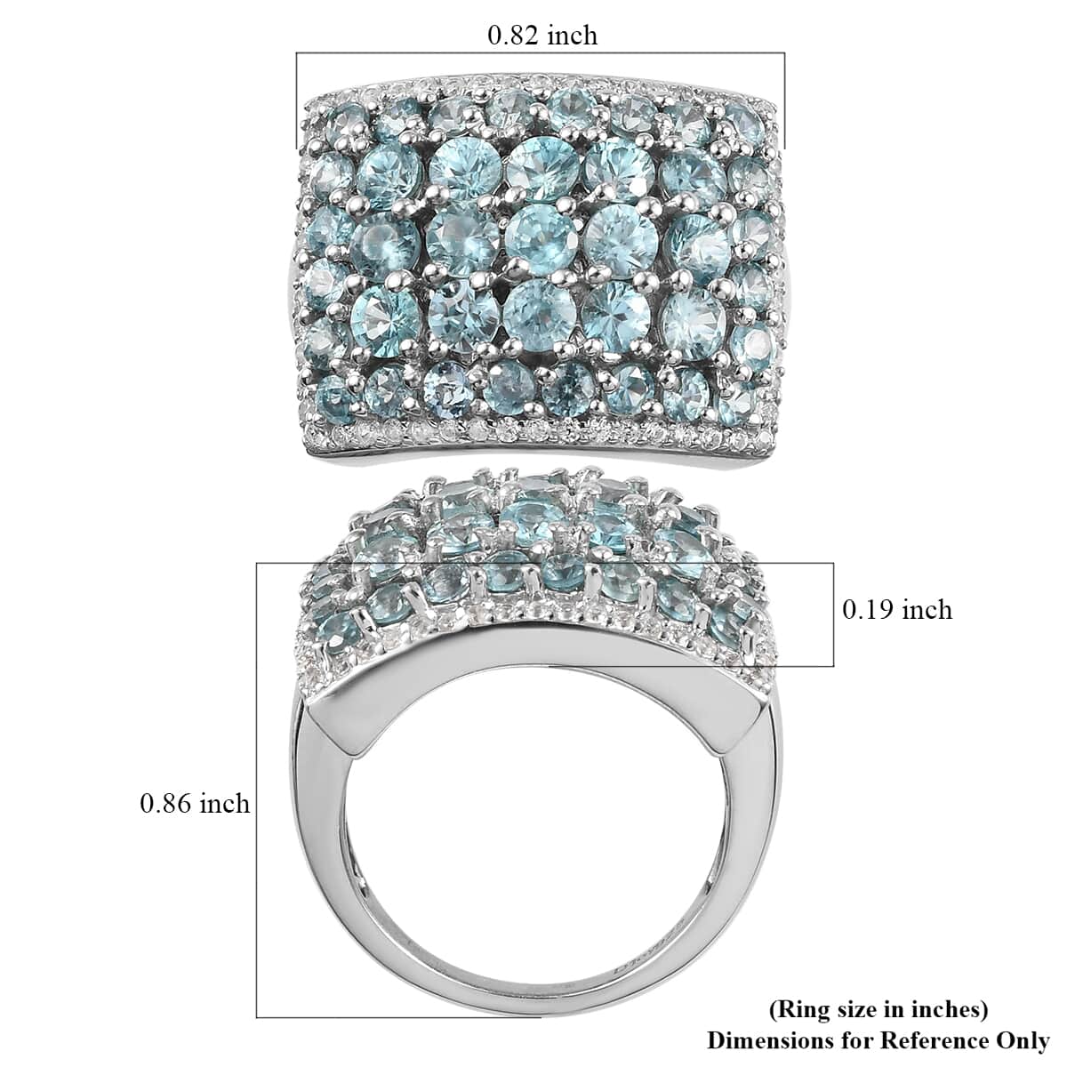 Cambodian Blue Zircon and Natural White Zircon Ring in Platinum Over Sterling Silver (Size 6.0) 4.65 ctw image number 5