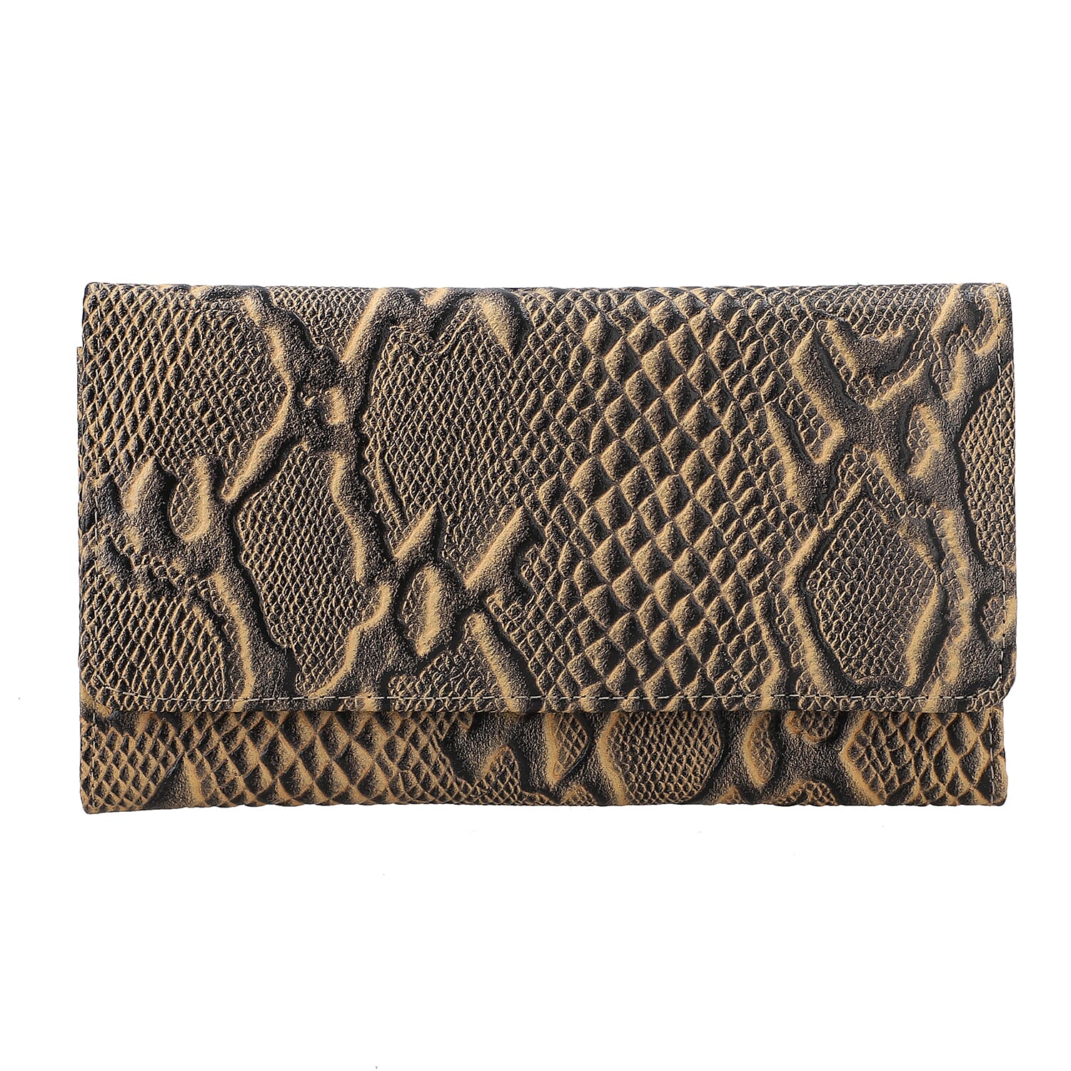 Cream Embossed Python Genuine Leather RFID Women's Wallet